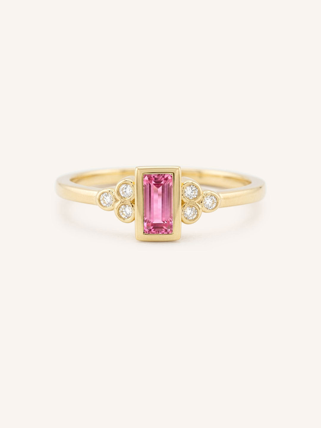 Yellow Gold Abigail Pink Tourmaline Diamond Accented Ring front view on white background