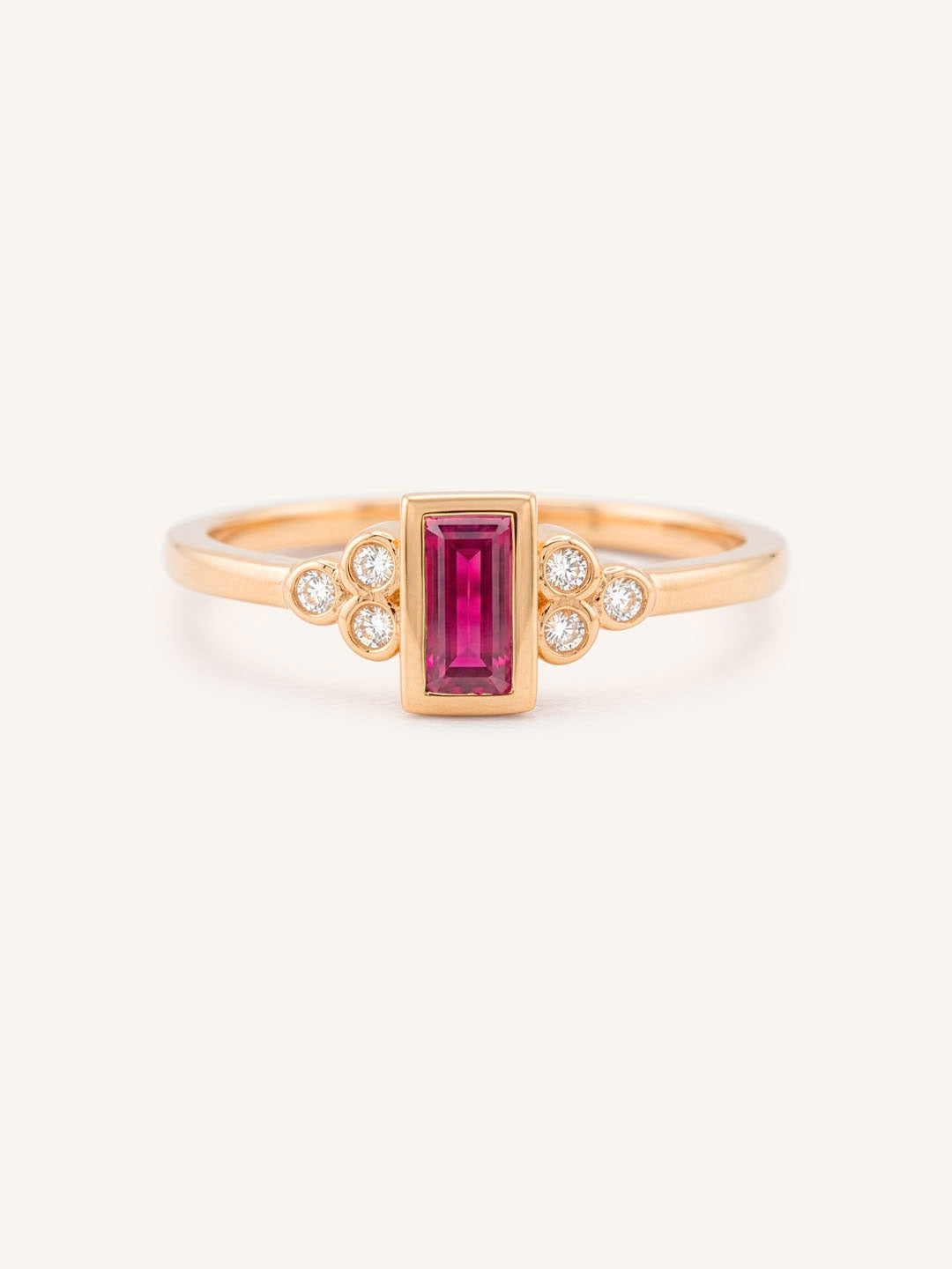 Rose Gold Abigail Ruby Diamond Accented Ring front view on white background