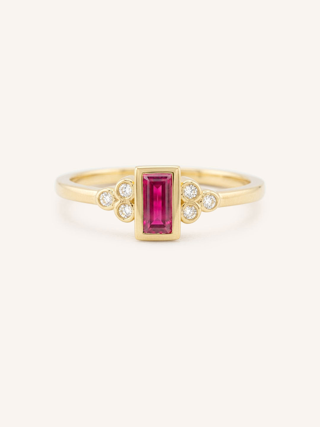 Yellow Gold Abigail Ruby Diamond Accented Ring front view on white background