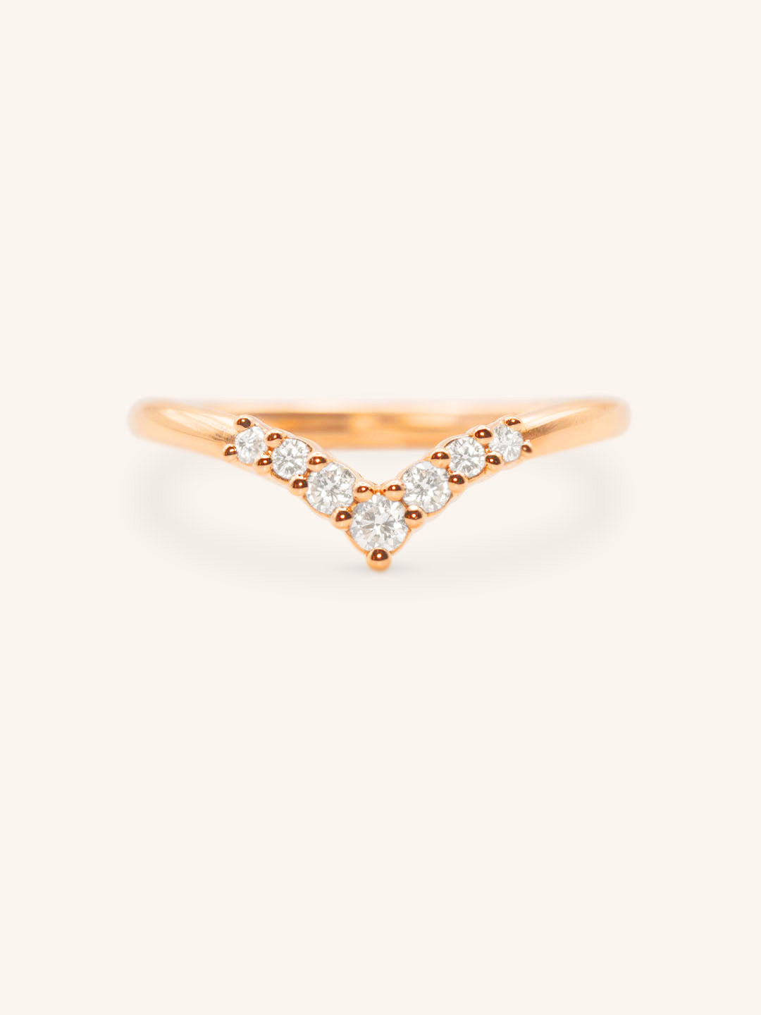 Sundown Graduated V Diamond Wedding Ring 14k rose gold front