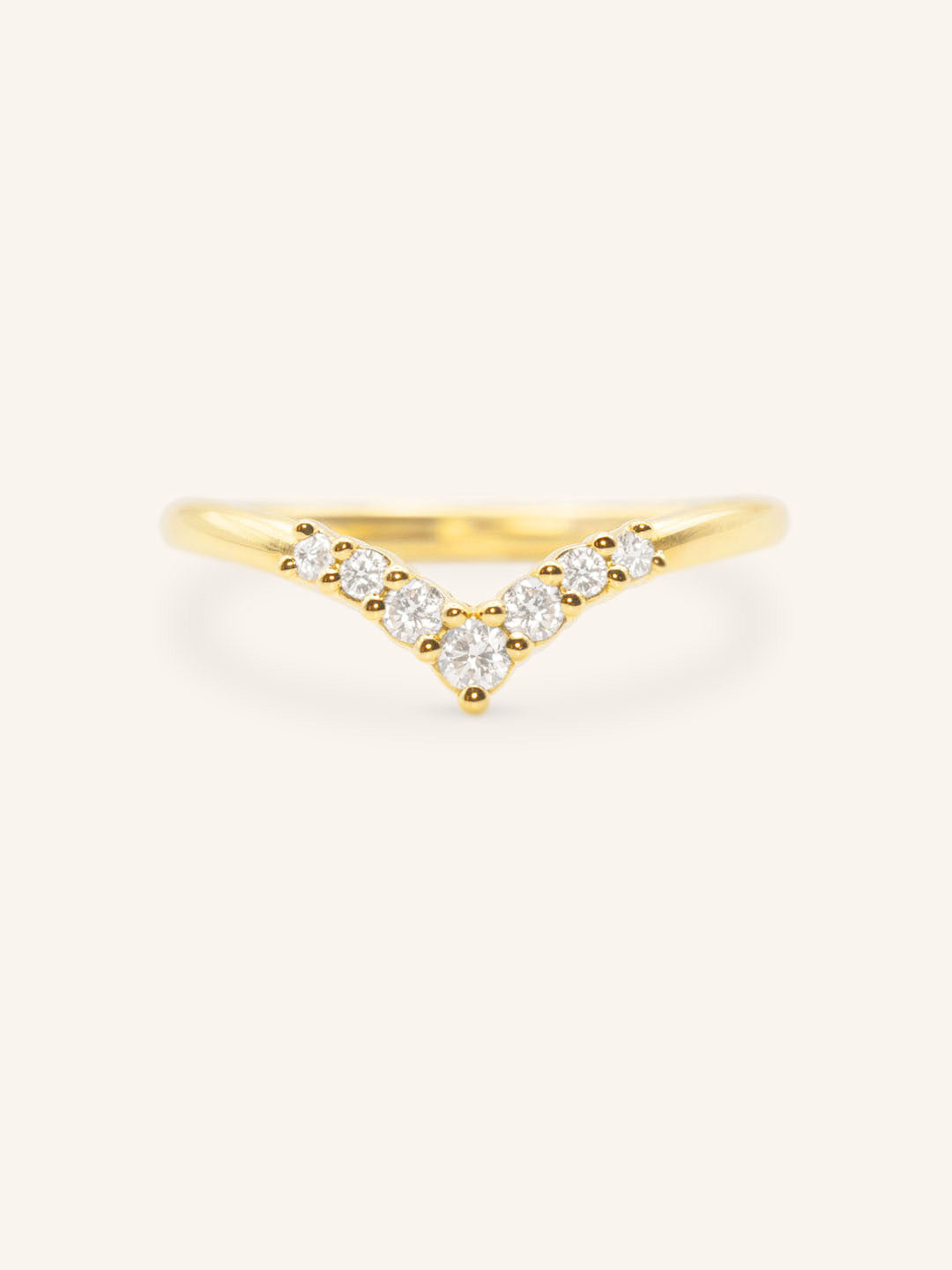 Sundown Graduated V Diamond Wedding Ring 14k yellow gold front