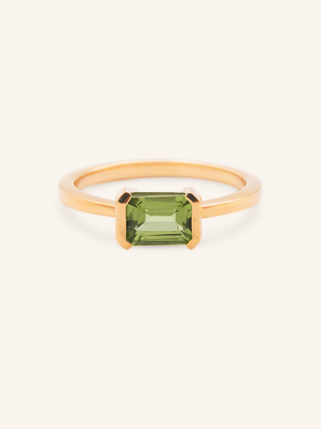 Arden Emerald Cut Peridot Half-Bezel Solitaire Ring