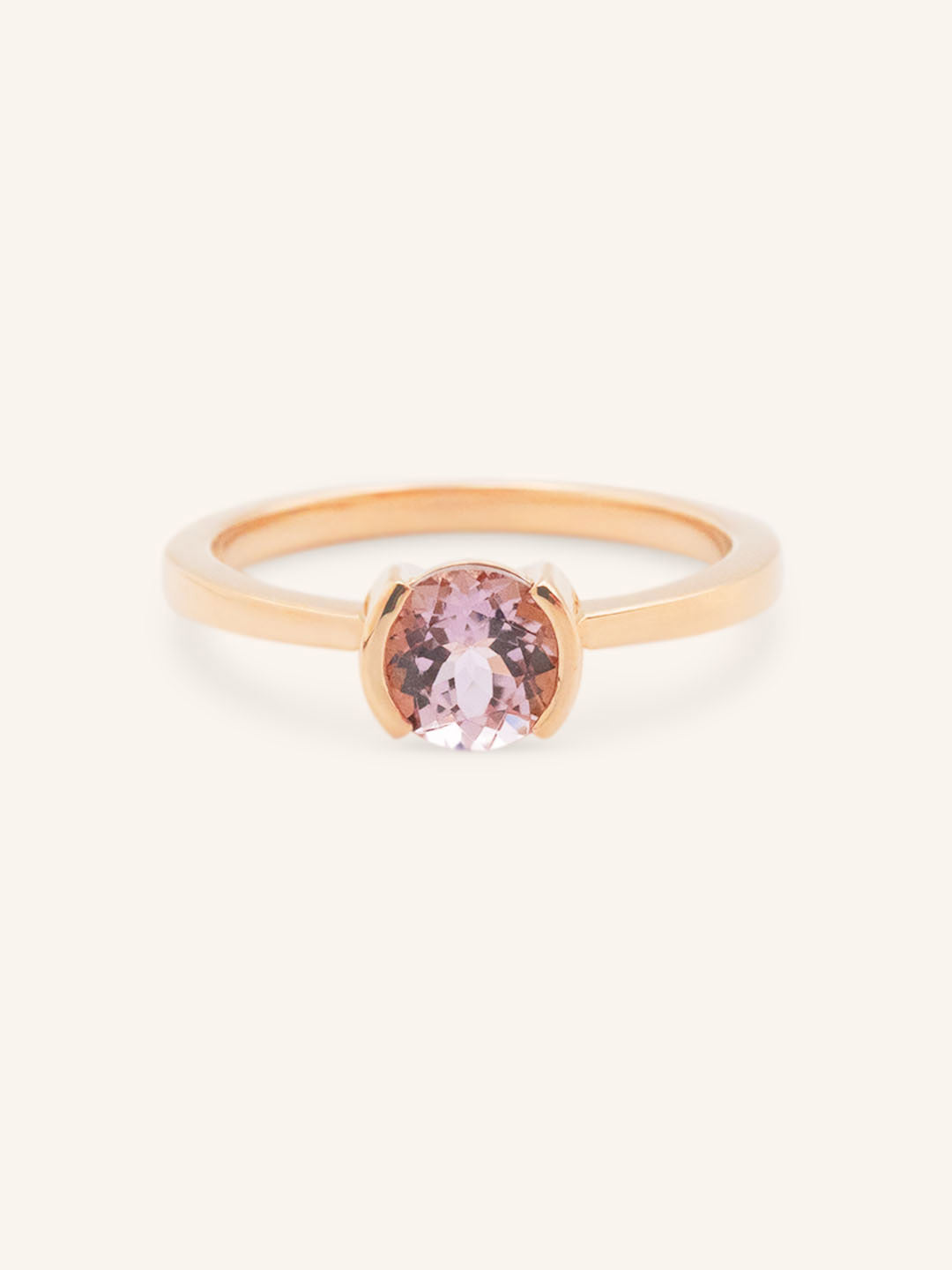 Arden Round Pink Tourmaline Half-Bezel Solitaire Ring