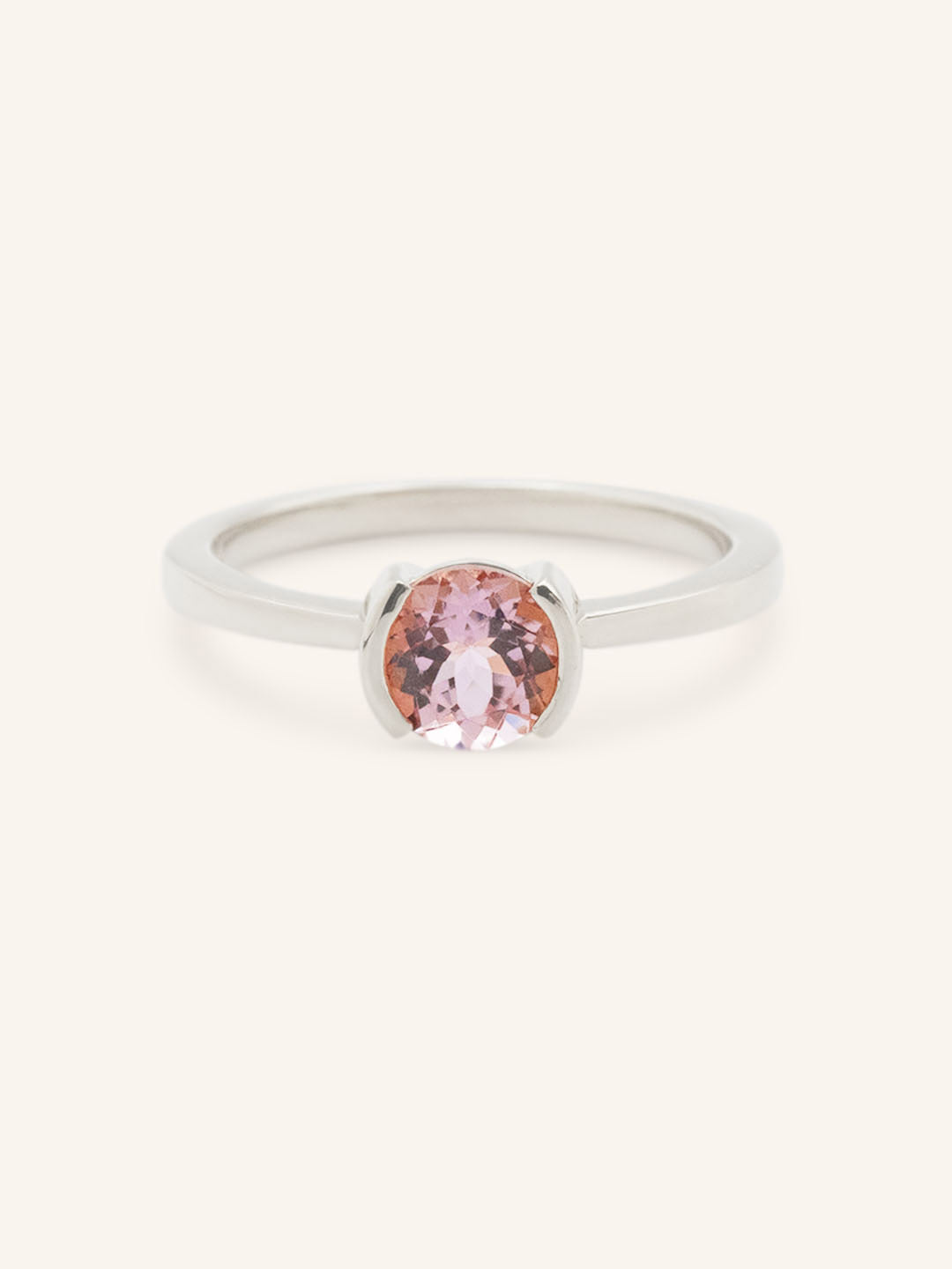 Arden Round Pink Tourmaline Half-Bezel Solitaire Ring