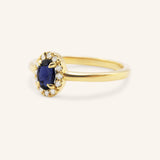 Juliet Oval Blue Sapphire Halo-Style Ring