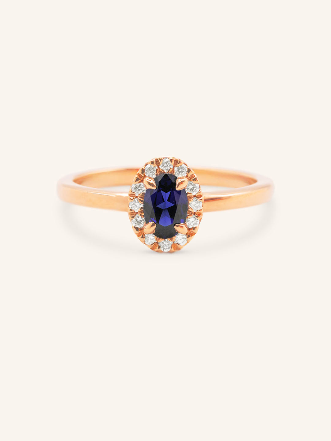 Juliet Oval Blue Sapphire Halo-Style Ring