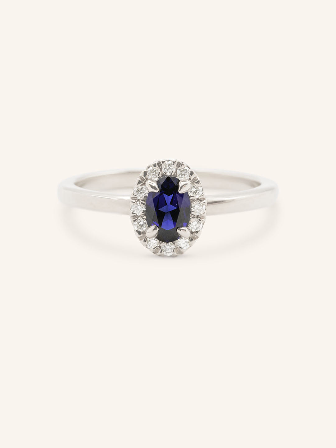 Juliet Oval Blue Sapphire Halo-Style Ring