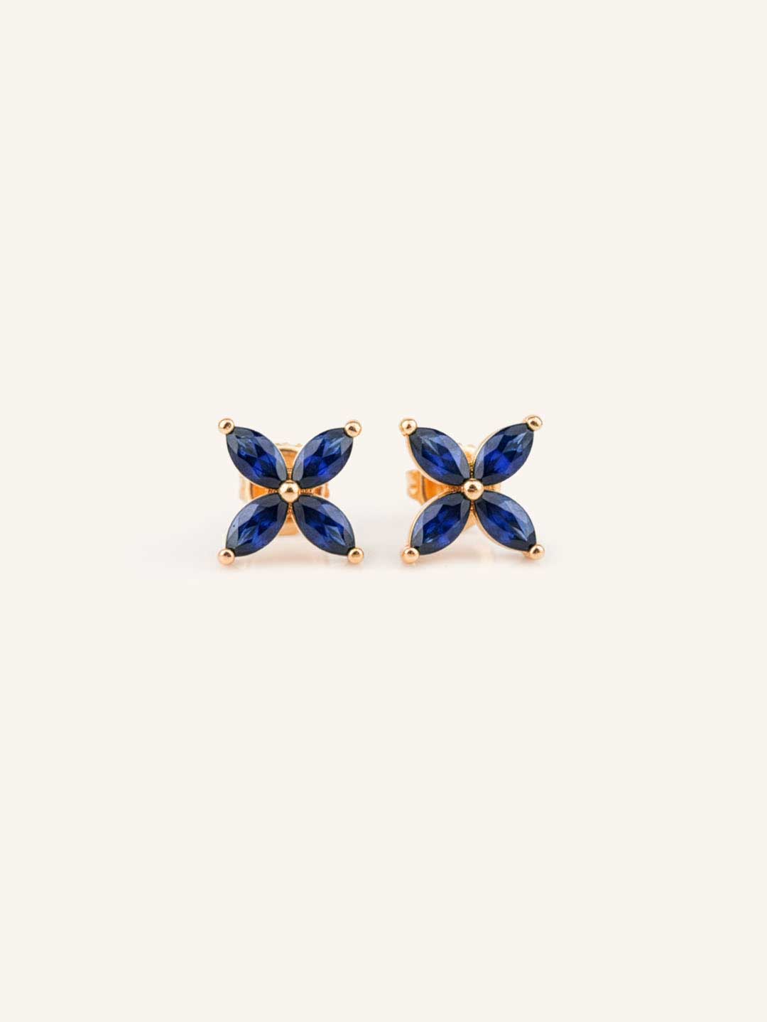 Pampillona Blue Sapphire Marquise Flower Stud Earrings