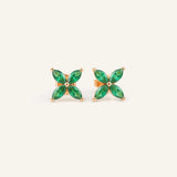 Pampillona Emerald Marquise Flower Stud Earrings