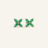 Pampillona Emerald Marquise Flower Stud Earrings
