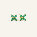 Pampillona Emerald Marquise Flower Stud Earrings