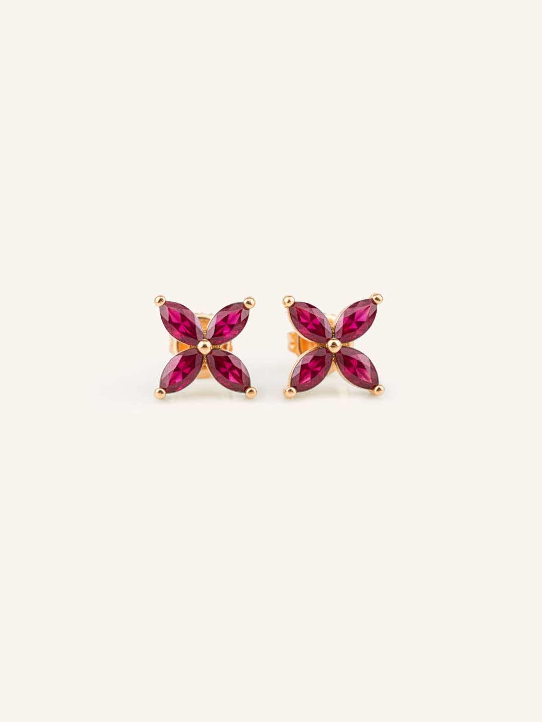 Pampillona Ruby Marquise Flower Stud Earrings