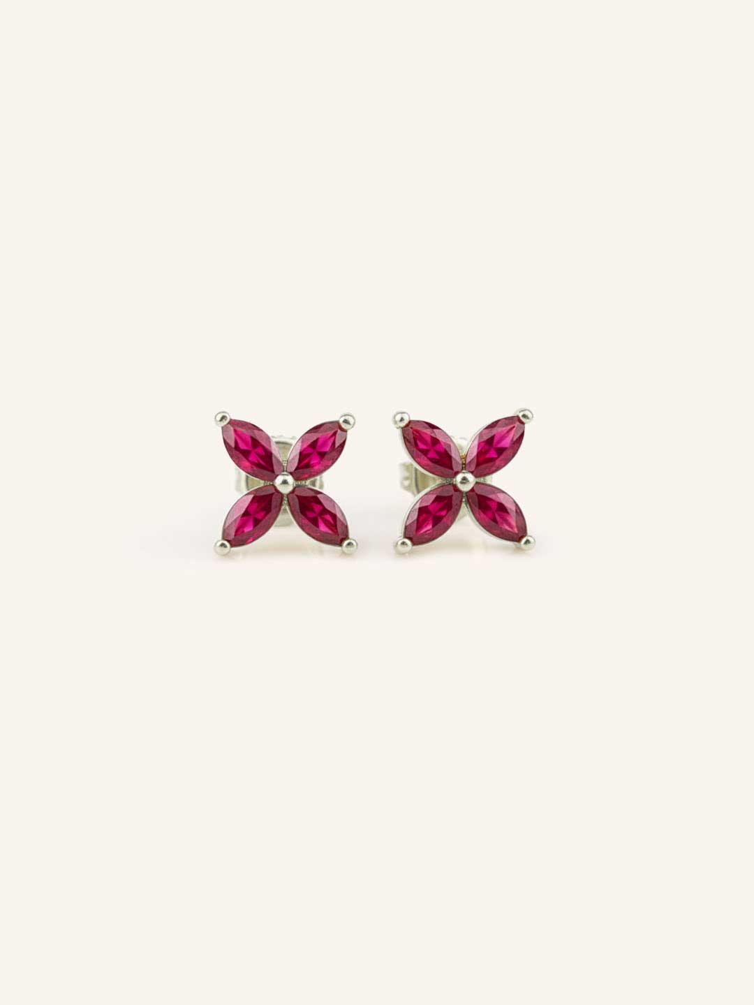 Pampillona Ruby Marquise Flower Stud Earrings