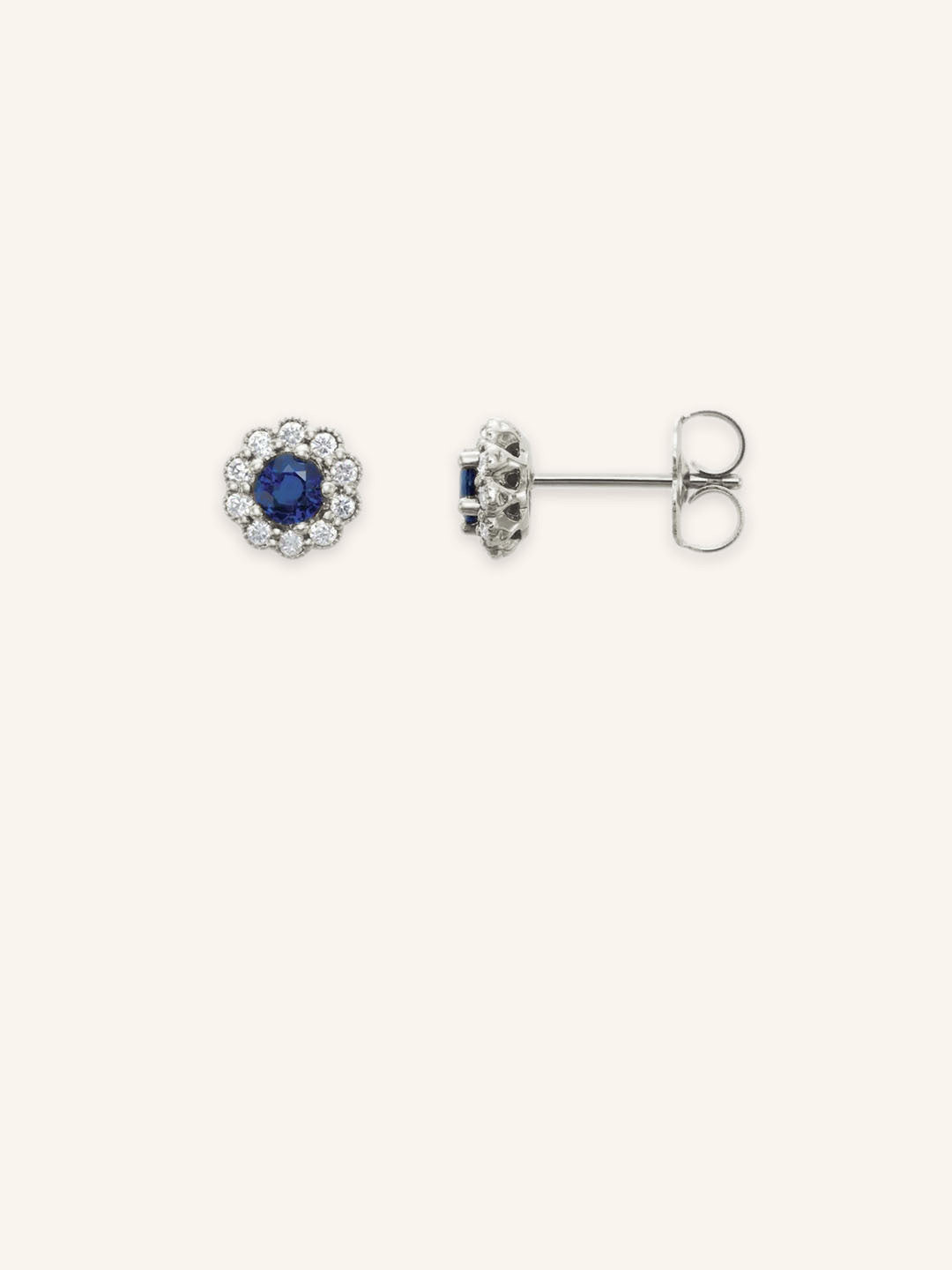 Vittoria Blue Sapphire Diamond Halo Stud Earrings