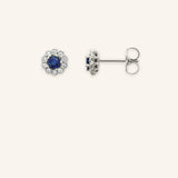 Vittoria Blue Sapphire Diamond Halo Stud Earrings