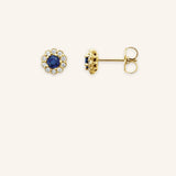 Vittoria Blue Sapphire Diamond Halo Stud Earrings