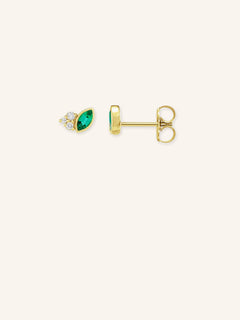 Haku Emerald Diamond Cluster Stud Earrings