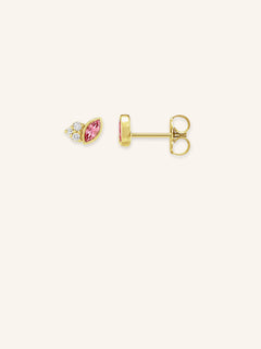 Haku Pink Tourmaline Diamond Cluster Stud Earrings