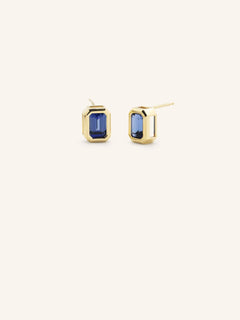 Milly Emerald Cut Blue Sapphire Solitaire Earrings