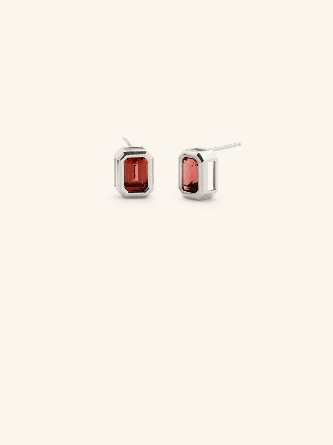 Milly Emerald Cut Garnet Solitaire Earrings