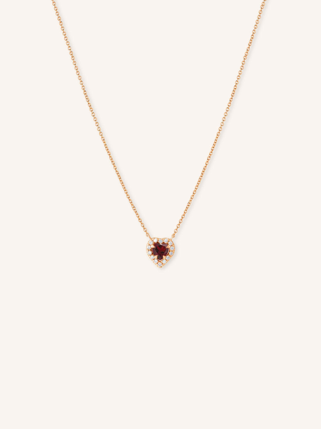Garnet Heart Diamond Halo Necklace