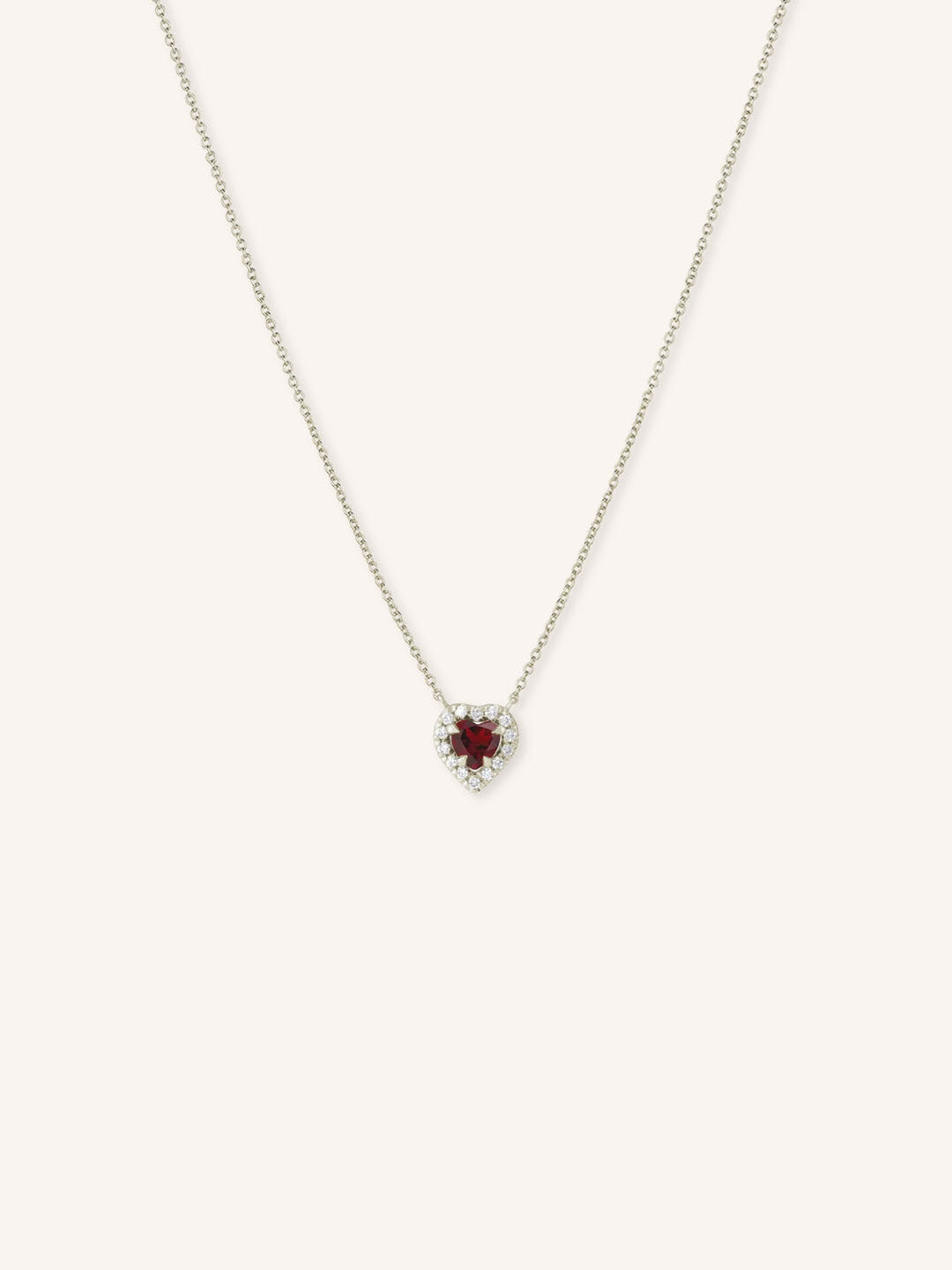 Garnet Heart Diamond Halo Necklace