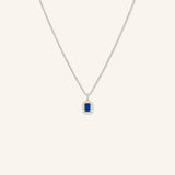 Emerald Cut Blue Sapphire Diamond Halo Pendant Necklace