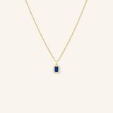 Emerald Cut Blue Sapphire Diamond Halo Pendant Necklace