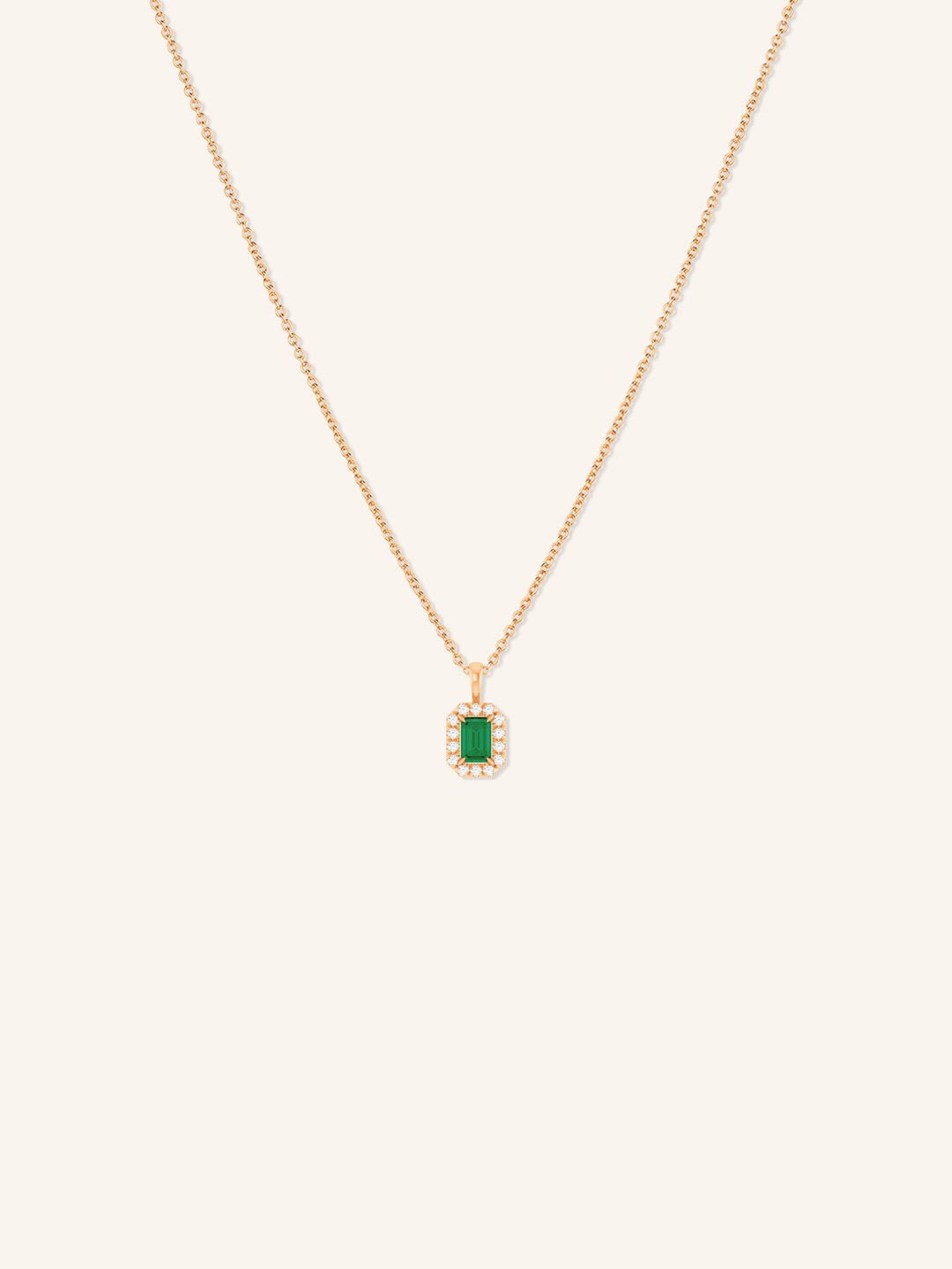 Emerald Cut Emerald Diamond Halo Pendant Necklace