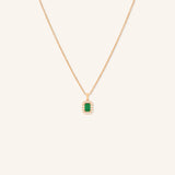 Emerald Cut Emerald Diamond Halo Pendant Necklace