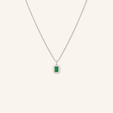 Emerald Cut Emerald Diamond Halo Pendant Necklace