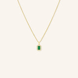 Emerald Cut Emerald Diamond Halo Pendant Necklace