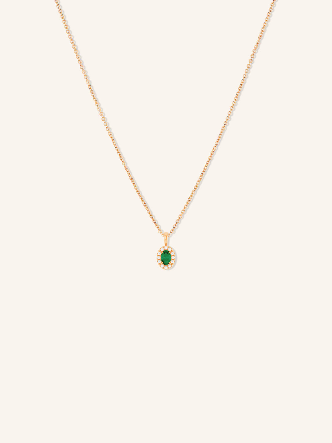 Oval Emerald Diamond Halo Pendant Necklace