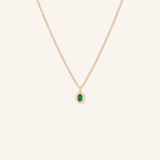 Oval Emerald Diamond Halo Pendant Necklace