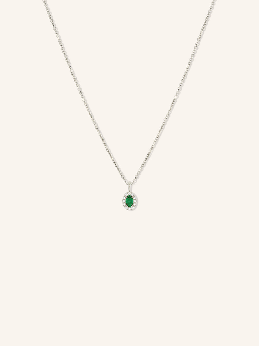 Oval Emerald Diamond Halo Pendant Necklace