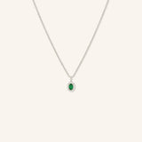 Oval Emerald Diamond Halo Pendant Necklace