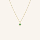 Oval Emerald Diamond Halo Pendant Necklace