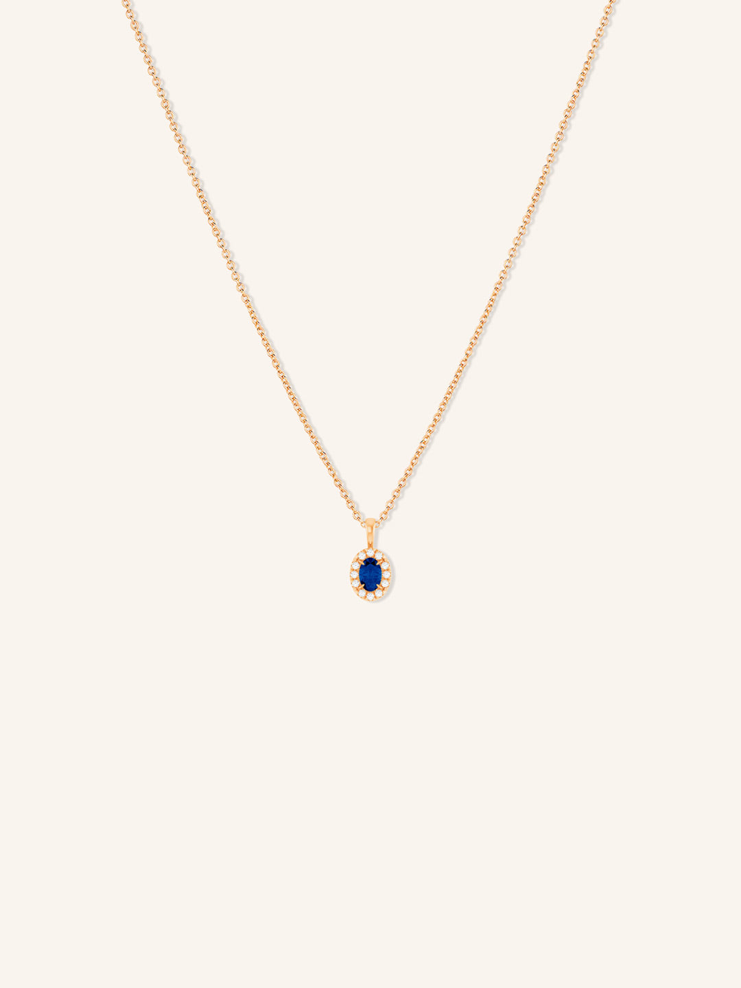 Oval Blue Sapphire Diamond Halo Pendant Necklace