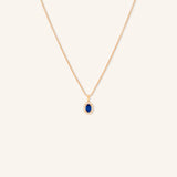 Oval Blue Sapphire Diamond Halo Pendant Necklace