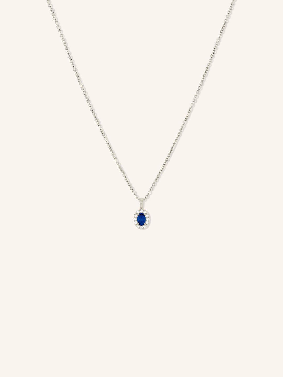 Oval Blue Sapphire Diamond Halo Pendant Necklace