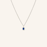 Oval Blue Sapphire Diamond Halo Pendant Necklace