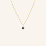 Oval Blue Sapphire Diamond Halo Pendant Necklace