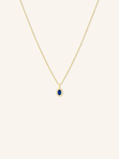 Oval Blue Sapphire Diamond Halo Pendant Necklace