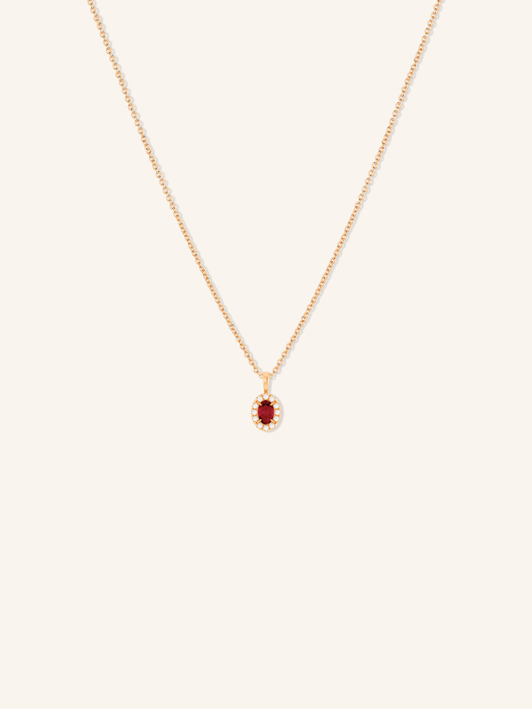 Oval Ruby Diamond Halo Pendant Necklace