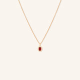 Oval Ruby Diamond Halo Pendant Necklace