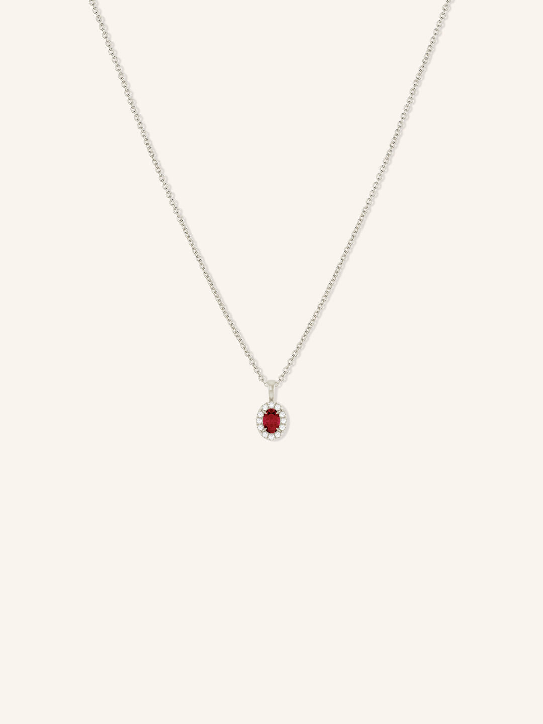 Oval Ruby Diamond Halo Pendant Necklace