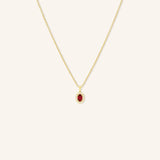 Oval Ruby Diamond Halo Pendant Necklace