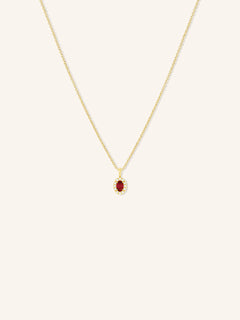 Oval Ruby Diamond Halo Pendant Necklace