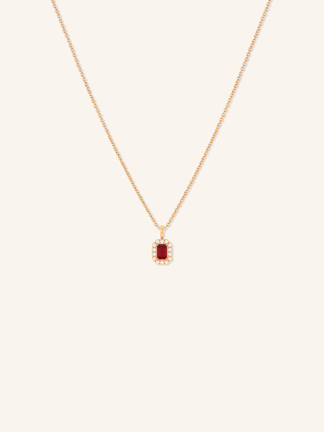 Emerald Cut Ruby Diamond Halo Pendant Necklace