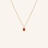 Emerald Cut Ruby Diamond Halo Pendant Necklace